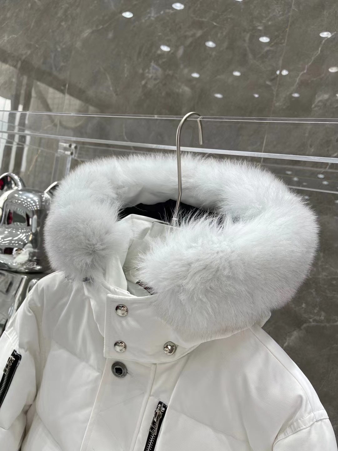 Moose K Fur-Trim Hooded Puffer Jacket with Front Zip