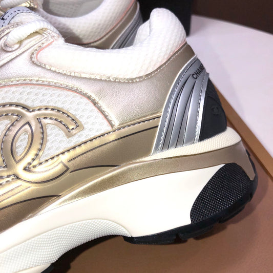 Chunky Mesh Sneakers with Metallic Panel Detailing and Lace-Up Design