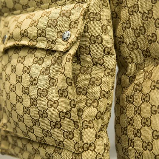 Monogram Hooded Jacket with Front Pockets & Button-Up Fastening