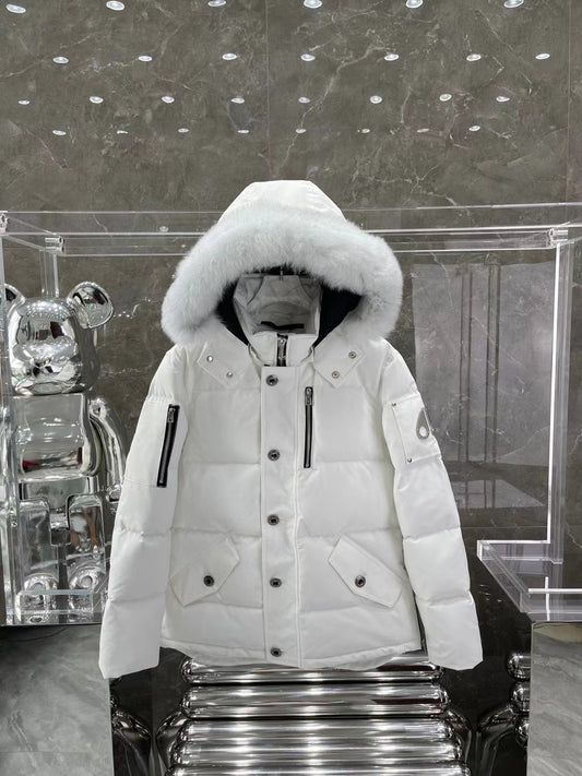 Moose K Fur-Trim Hooded Puffer Jacket with Front Zip