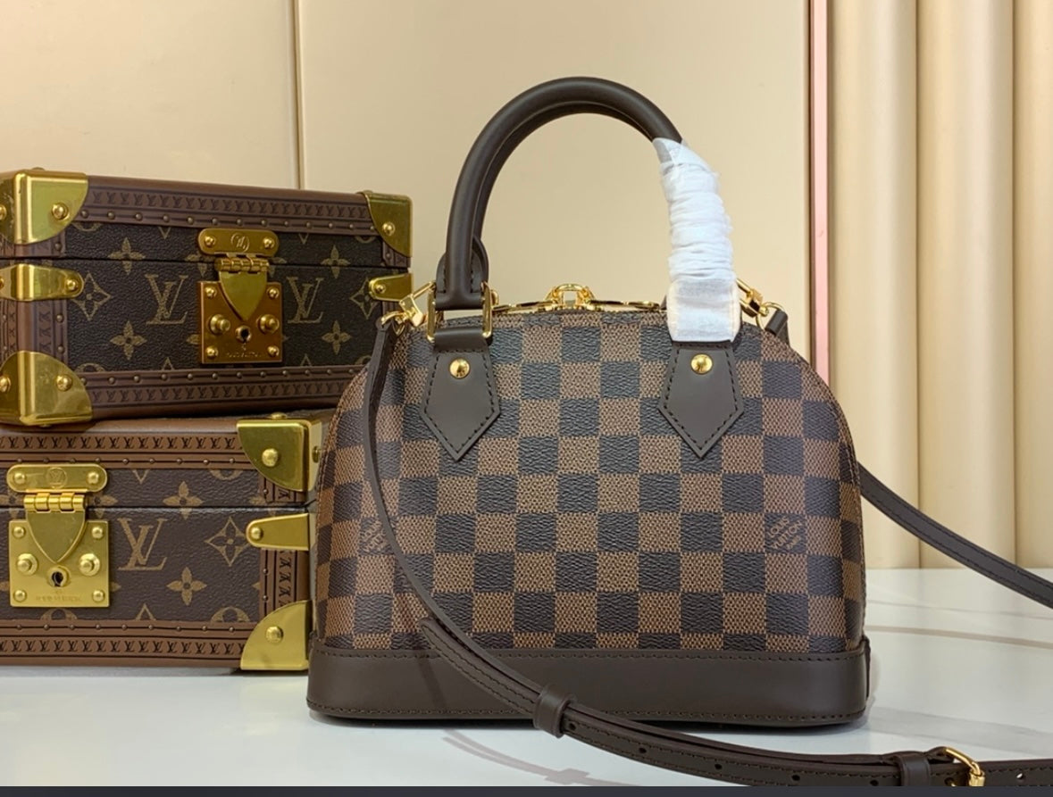 Structured Checkered Dome Handbag with Top Handles, Padlock Detail & Detachable Straps