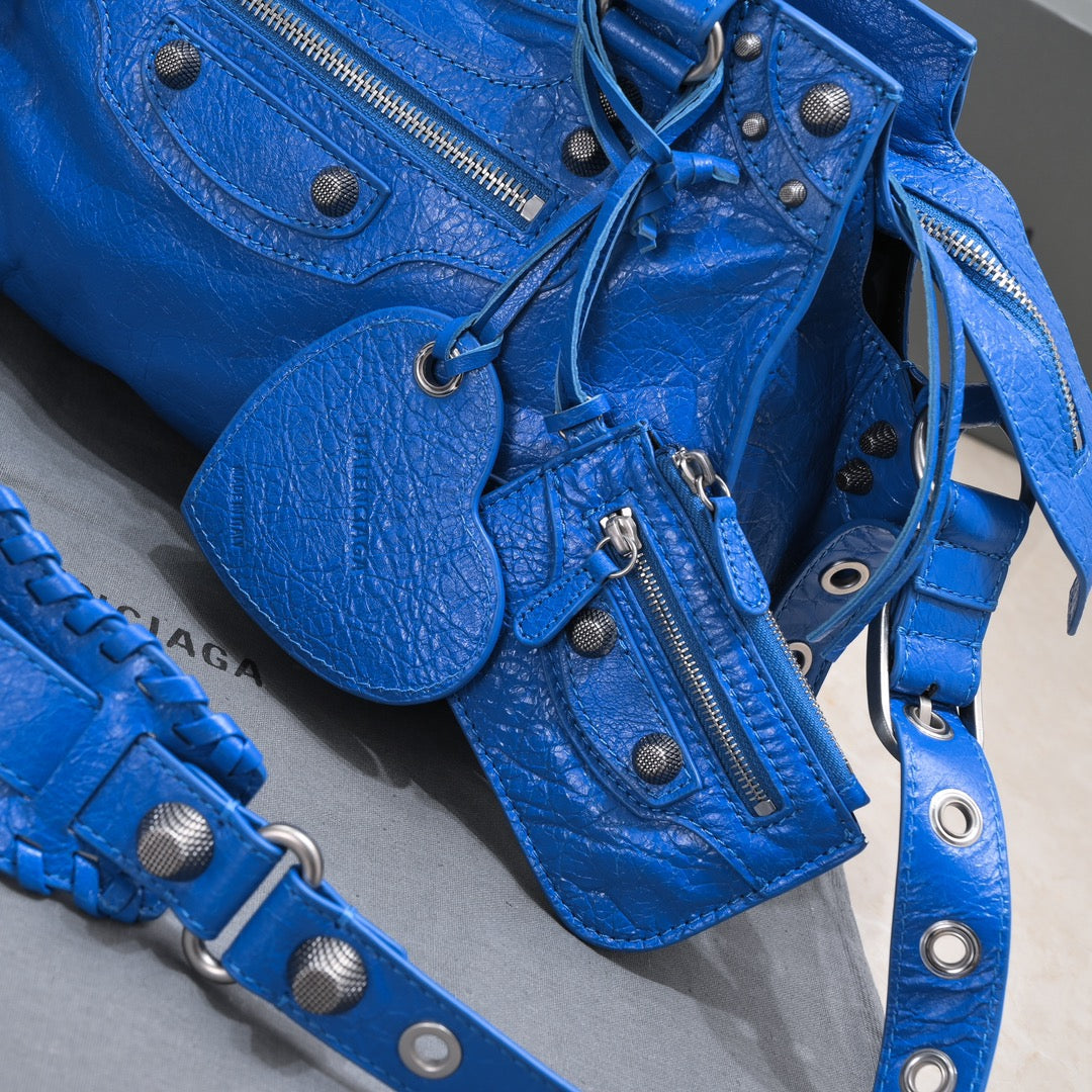 Distressed Leather-Style Studded Shoulder Bag with Top Handles & Adjustable Strap