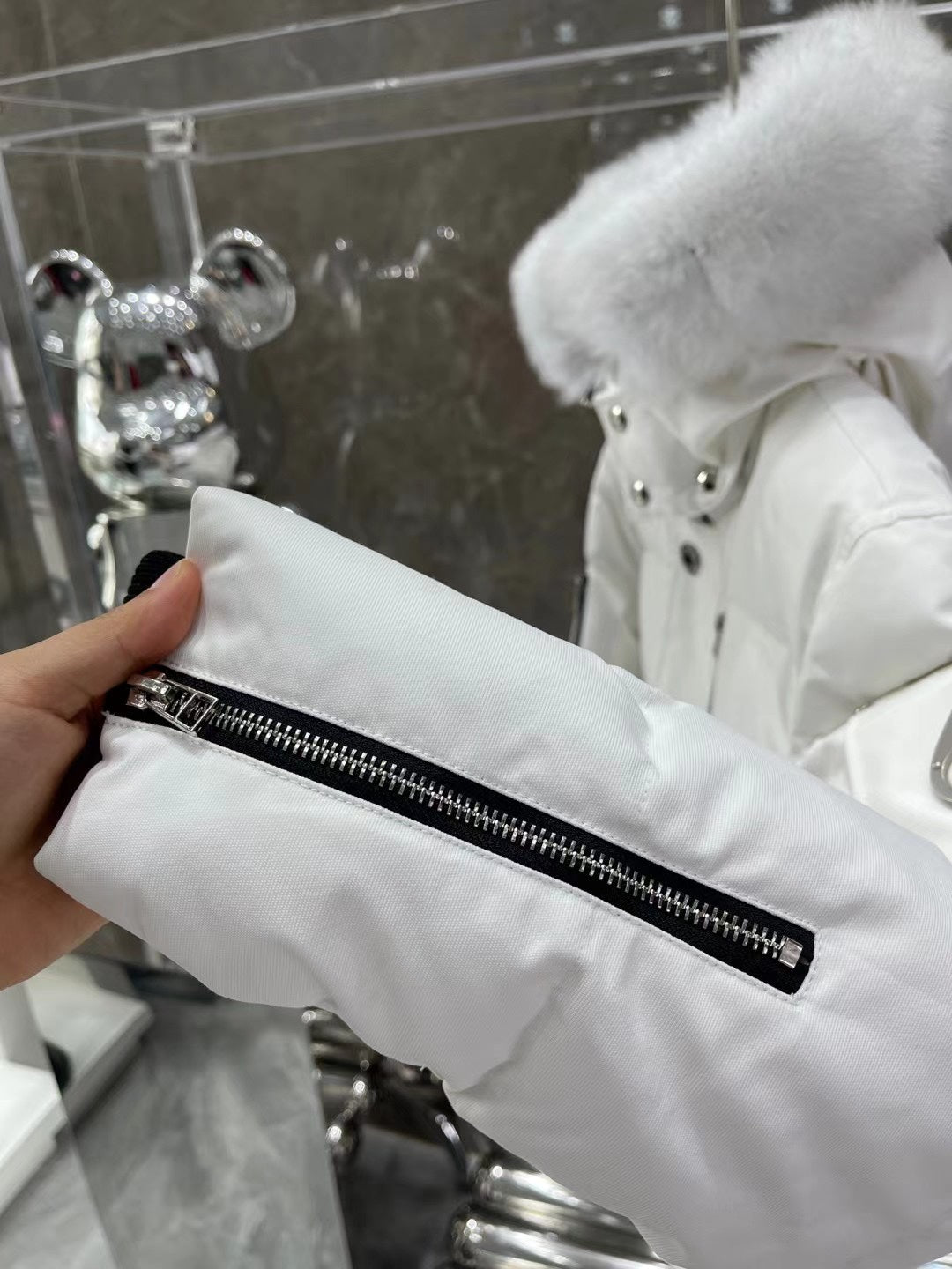 Moose K Fur-Trim Hooded Puffer Jacket with Front Zip