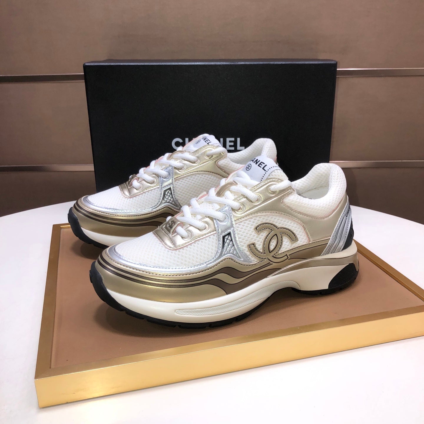 Chunky Mesh Sneakers with Metallic Panel Detailing and Lace-Up Design