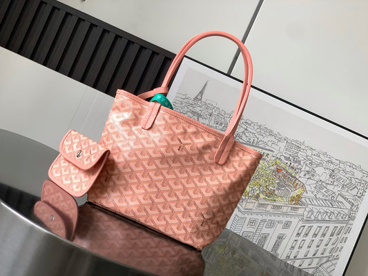 Pink Monogram Pattern Tote Bag with Matching Mini Pouch ￼