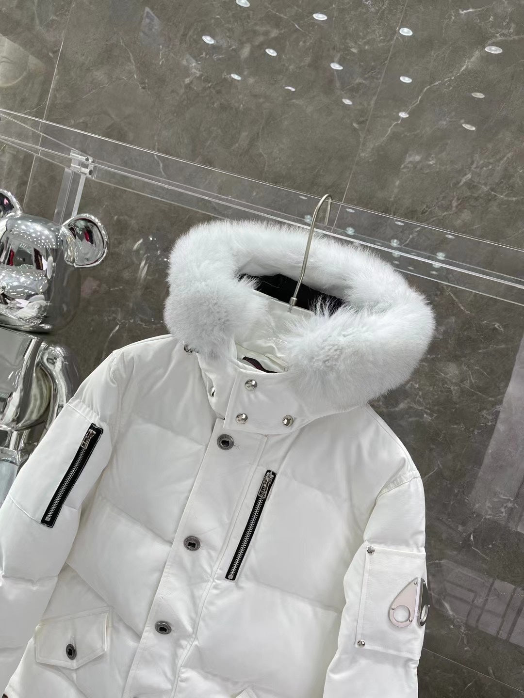 Moose K Fur-Trim Hooded Puffer Jacket with Front Zip